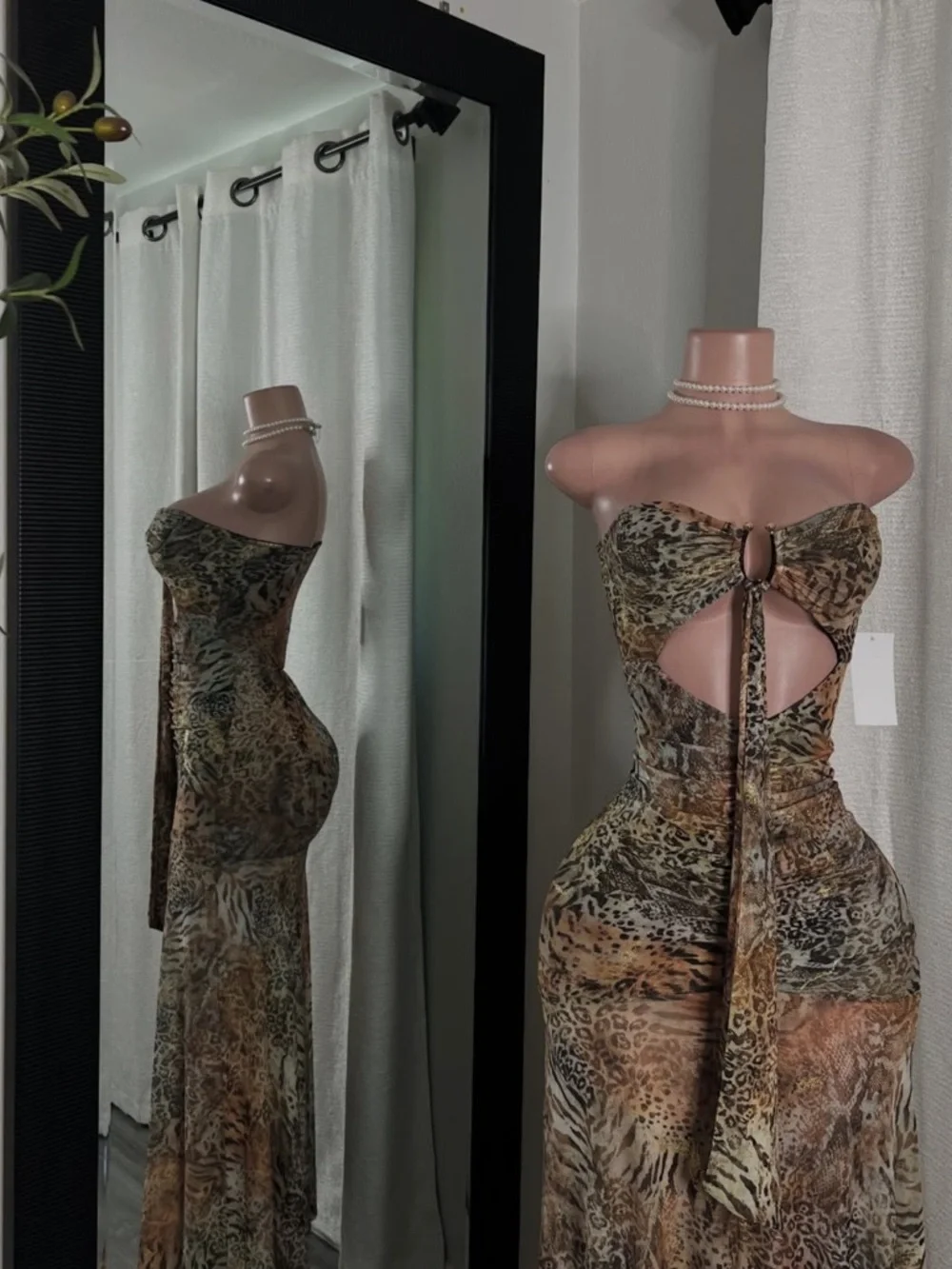 Animal Print Cutout Maxi Dress - Brown/Tan/Green - Picture 2 of 2